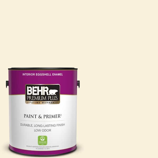 BEHR PREMIUM PLUS 1 gal. #370C-1 Lemon Pearl Eggshell Enamel Low Odor Interior Paint & Primer