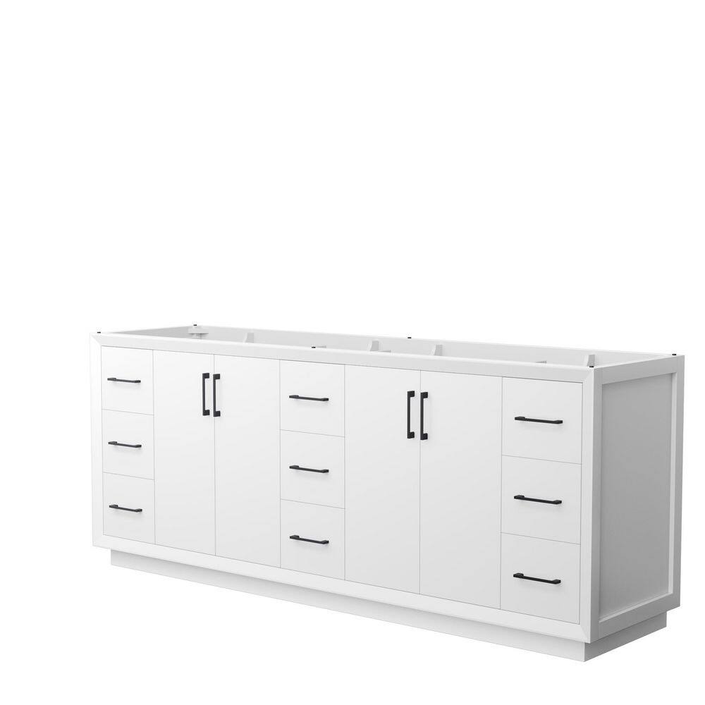 Wyndham Collection Strada 83.25 in. W x 21.75 in. D x 34.25 in. H Double Bath Vanity Cabinet without Top in White, White with Matte Black Trim -  WCF414184DWBCXSXXMXX