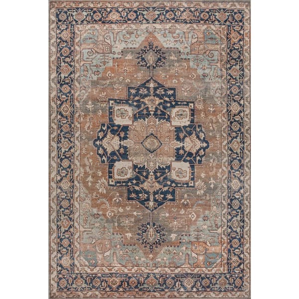 Maris Ornate Medallion Machine-Washable Beige/Blue 5 ft. x 8 ft. Area Rug