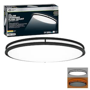 32 in. Oval Matte Black Orbit LED Flush Mount Ceiling Light Night Light 3000 Lumens Adjust Color Temperatures