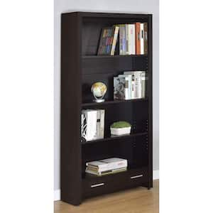 Skylar 70.75 in. Cappuccino Wood 5-Shelf Bookcase with Storage Drawer