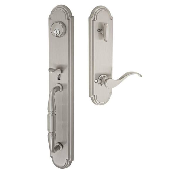 Fusion Brushed Nickel Ravinia Interconnect Interior Handle Set with Virginia Left Handed Lever