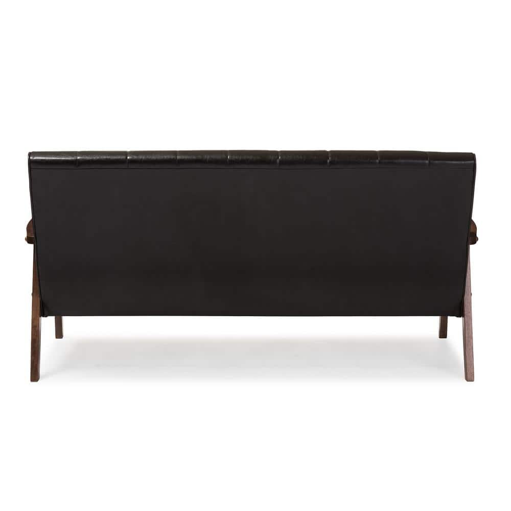 Nikko Dark Brown Faux Leather 3-Seater Sofa with Wooden Frame