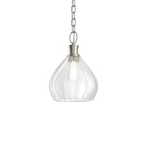 Merriam 8 in. 1-Light Brushed Nickel Farmhouse Shaded Kitchen Pendant Hanging Light with Clear Glass