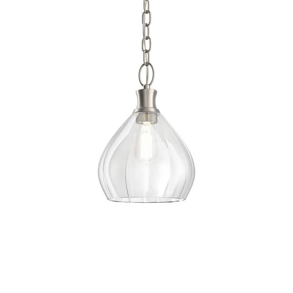 KICHLER Merriam 8 in. 1-Light Brushed Nickel Farmhouse Shaded Kitchen Pendant Hanging Light with Clear Glass