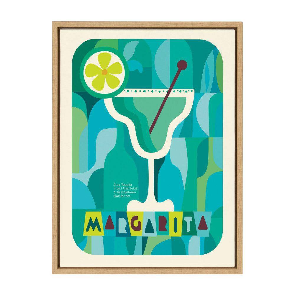 Colorful Mid-Century Margarita Print on Canvas with Natural Frame