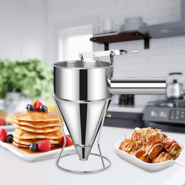 Multi-Functional Pancake Batter Dispenser Set, 40 oz. Stainless Steel Funnel Cake Dispenser with Stand for Pancakes