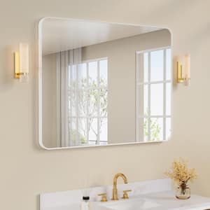 Bella 48 in. W x 36 in. H Rectangular Aluminum Framed Wall-Mounted Bathroom Vanity Mirror in White