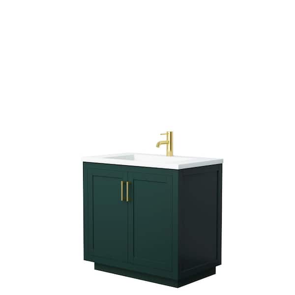 Wyndham Collection Miranda 36 in. W x 22 in. D x 34.25 in. H Single Bath Vanity in Green with Matte White Solid Surface Top