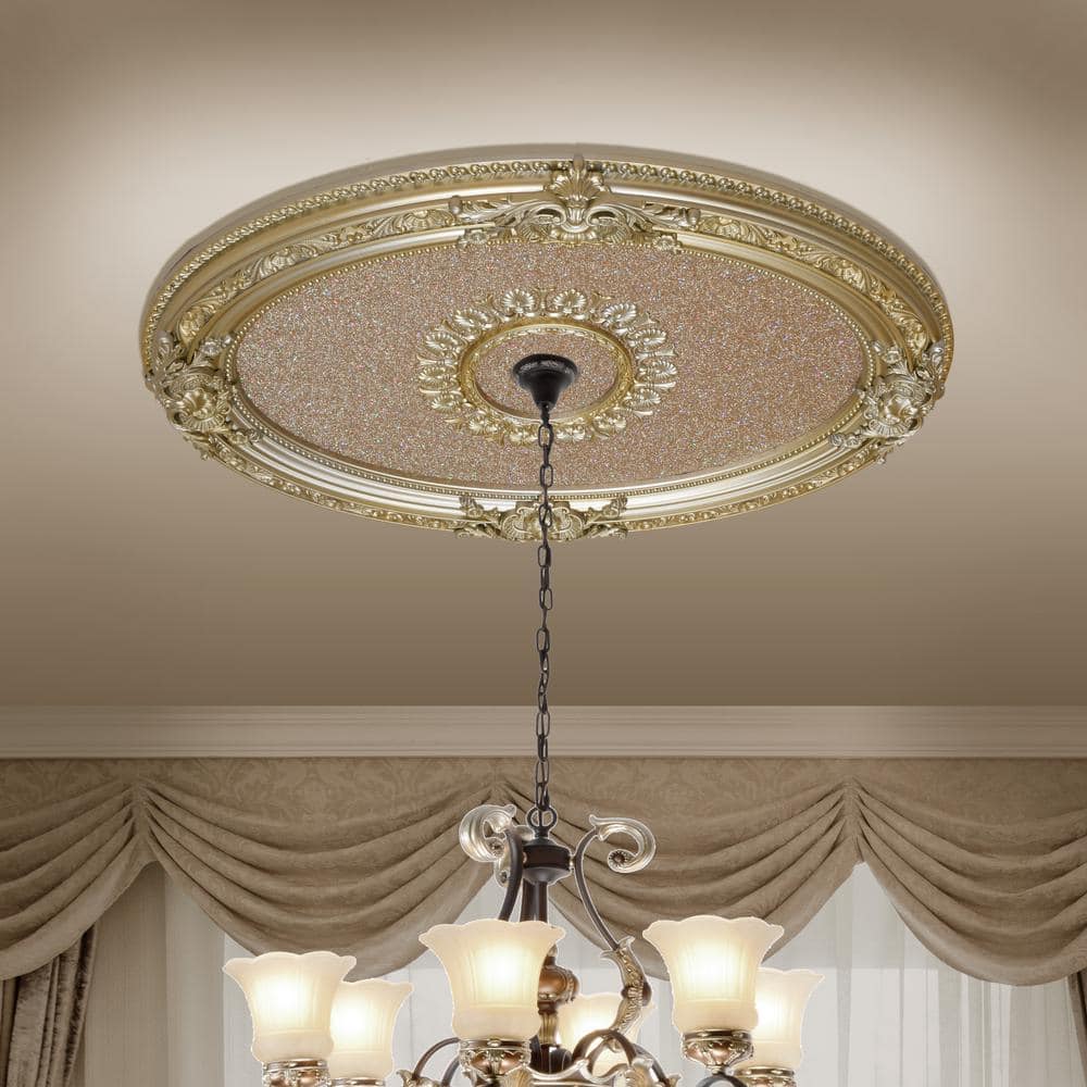 Rose Gold Oval Ceiling Medallion with Floral Pattern
