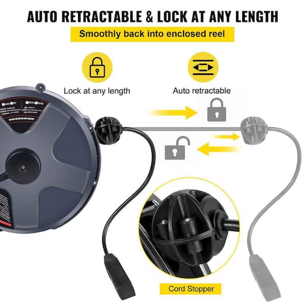 50FT 1500W Retractable Cord Reel Wall Mounted Auto-retract Hose