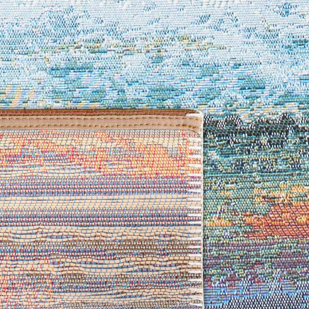 Light Blue and Pink Synthetic Coastal Area Rug