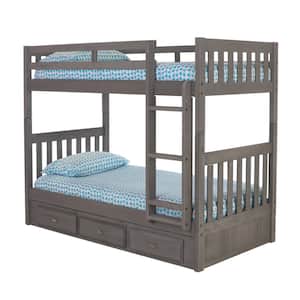 Charcoal Gray Twin Over Twin Bunkbed with 3-Drawers Under Bed