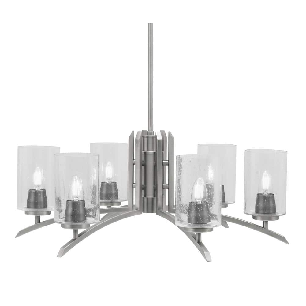 Siena 26 in. 6 Light Graphite Chandelier with Clear Bubble Glass Shades