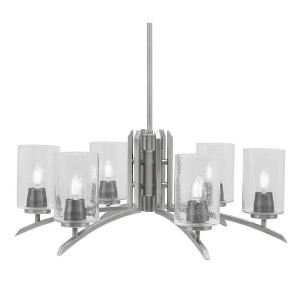 Unbranded Siena 26 in. 6 Light Graphite Chandelier with Clear Bubble Glass Shades