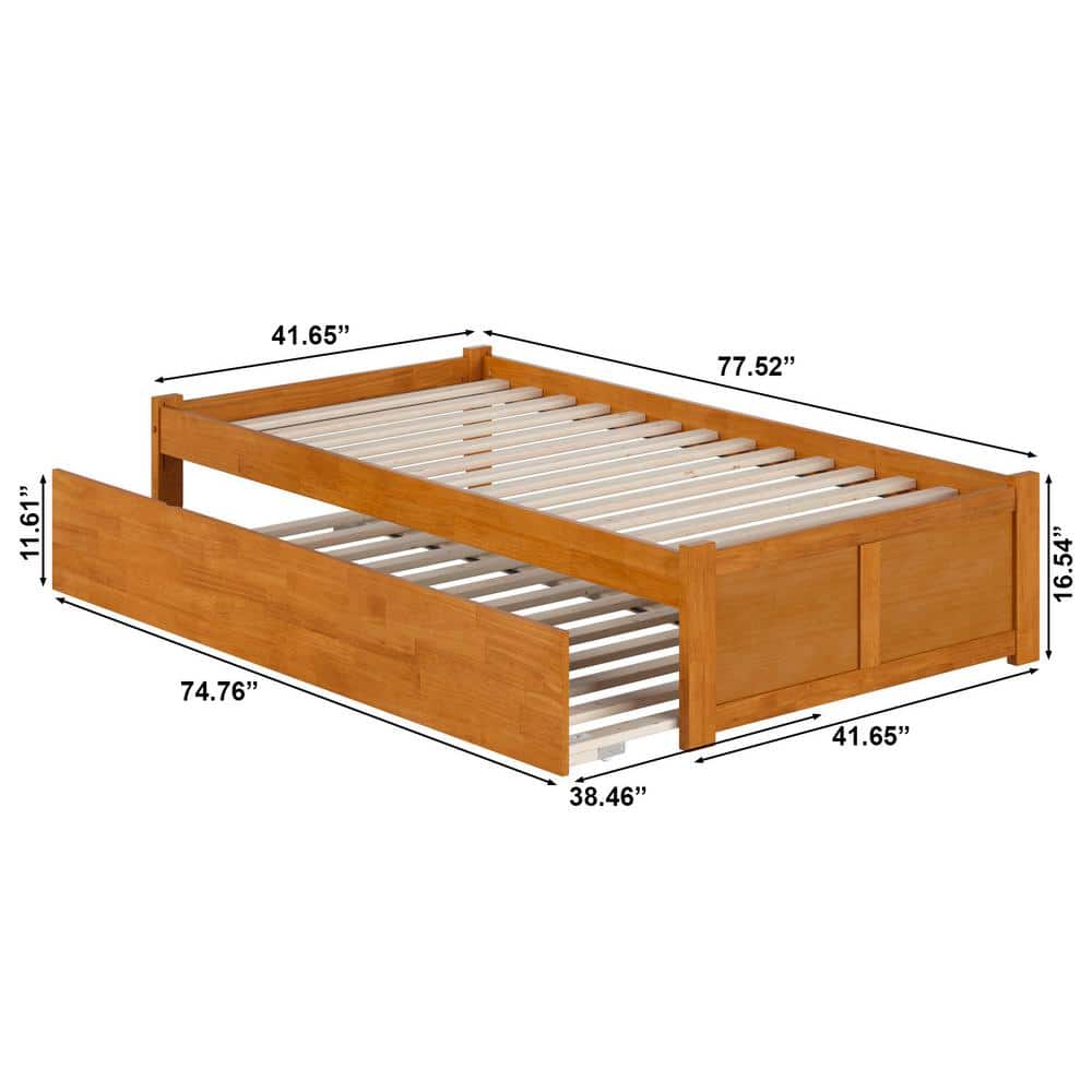 Light Toffee Twin Wood Platform Bed with Trundle and Slats