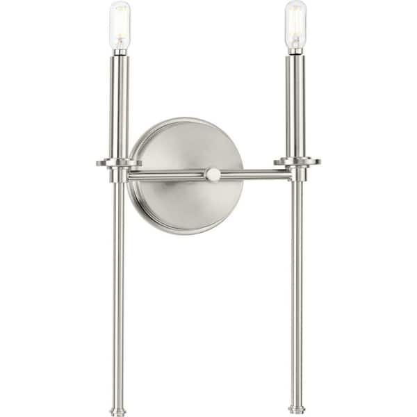 Progress Lighting Elara 10.37 in. 2-Light Brushed Nickel New Traditional Wall Sconce Glass Wall Light