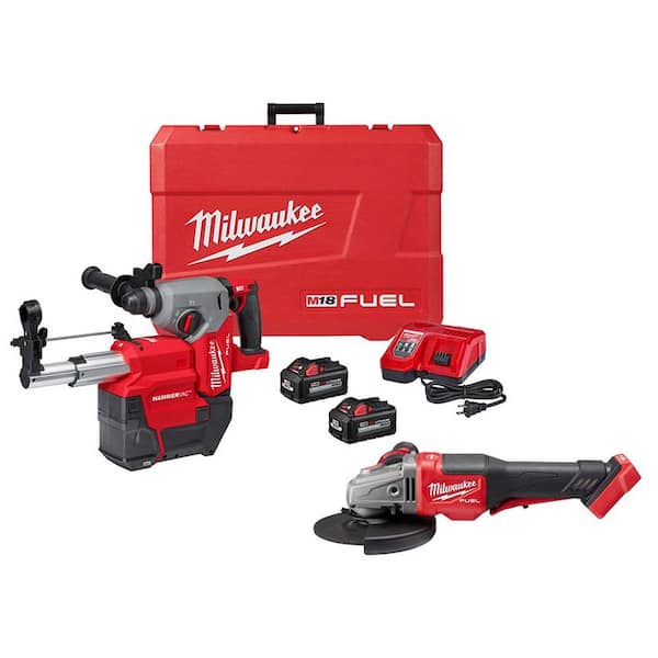 Milwaukee M18 FUEL 18V Lithium-Ion Brushless 1 in. Cordless SDS-Plus Rotary Hammer/Dust Extractor Kit with FUEL 4-1/2 In. Grinder