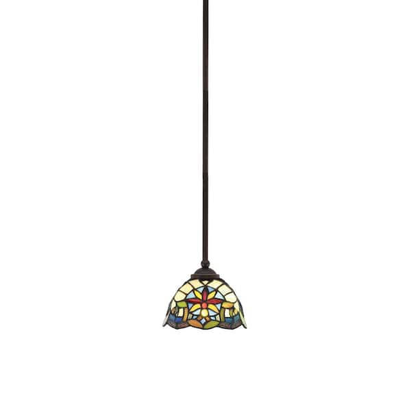 Unbranded Clevelend 100-Watt 1-Light Brown Pendant Mini Pendant Light with Earth Star Art Glass Shade and Light Bulb Not Included