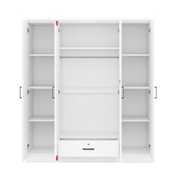 Gray Wood 59.2 in. 4-Door Wardrobe Armoires with Hanging Rod, Locking Drawer and Storage Shelves