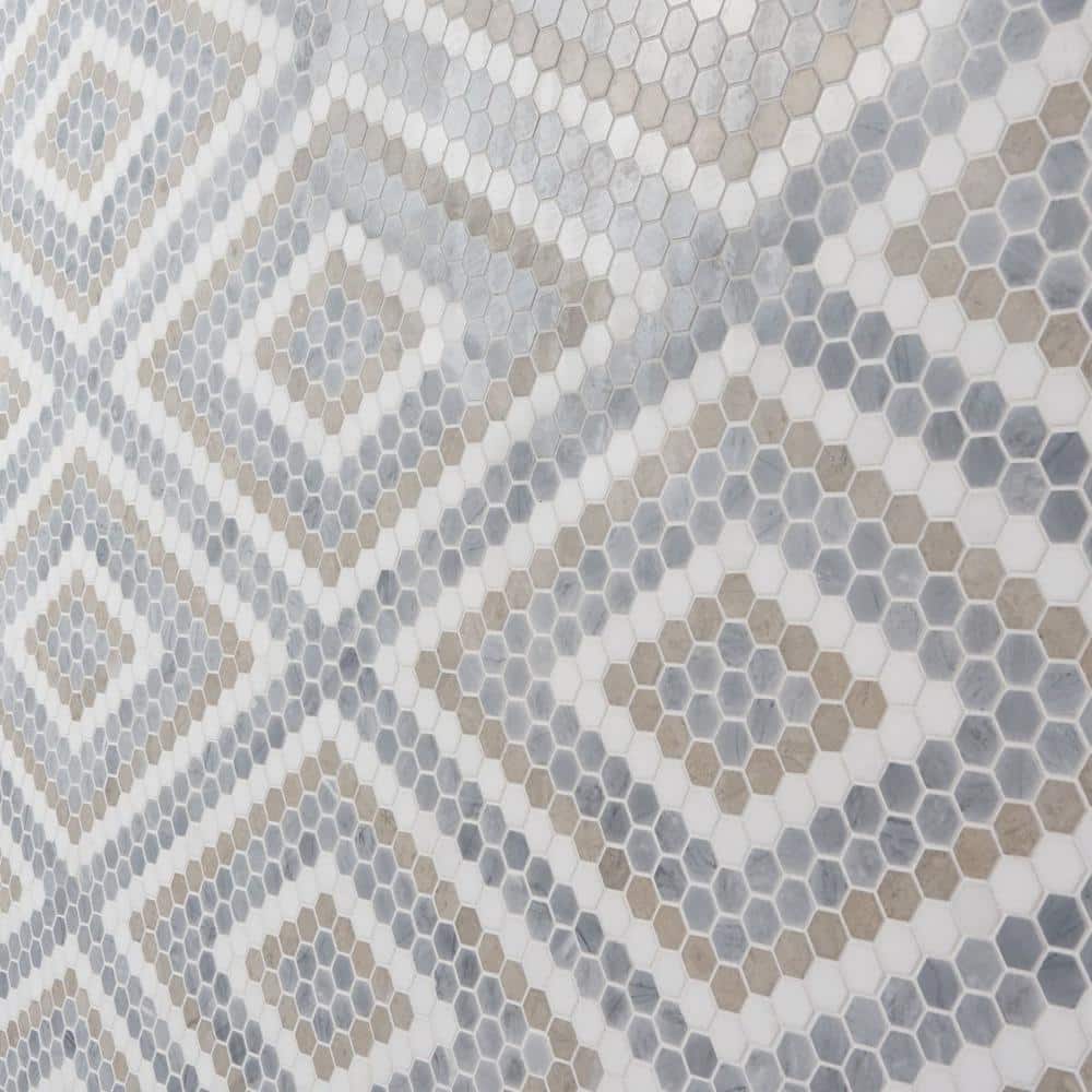 Hyperion Beige and Gray Marble Hexagon Mosaic Tile Sheet