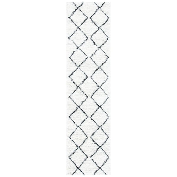 August Shag 2 ft. x 9 ft. Ivory/Black Diamond Geometric Runner Rug