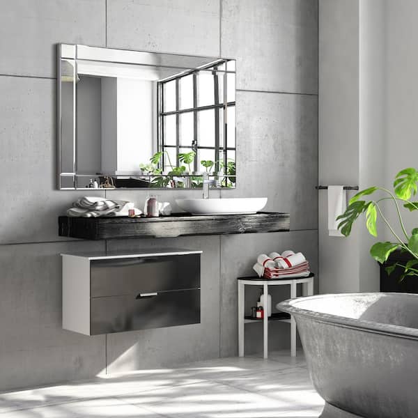 Medium Rectangle Clear Beveled Glass Contemporary Mirror (40 in. H x 30 in. W x 1.3 in. D)