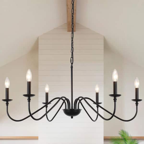 Aura 34.65 in. 6-Light Black Linear Farmhouse Chandelier for Dining Room Living Room Foyer
