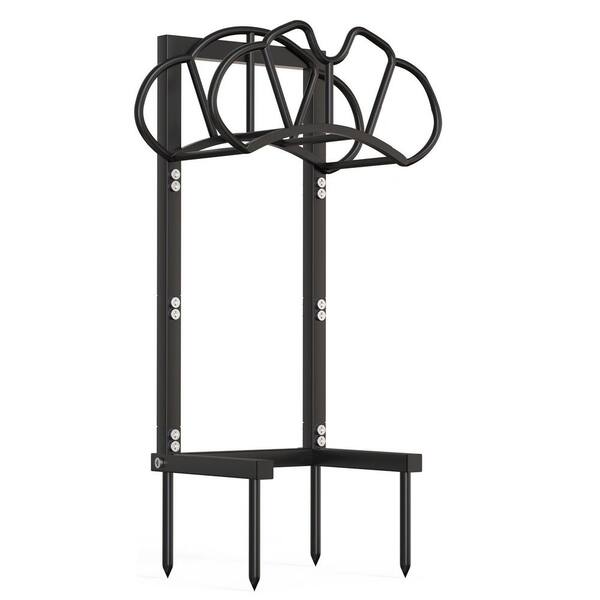 Heavy Duty Freestanding Garden Hose Holder - Metal Water Hose Storage Stand With Tool Hooks For Outside Yard