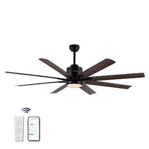 Octo 66 in. Integrated LED Light Indoor Black/Neutral Brown Ceiling Fan w/1-Light Iron/Plastic MobileApp/Remote 6-Speed