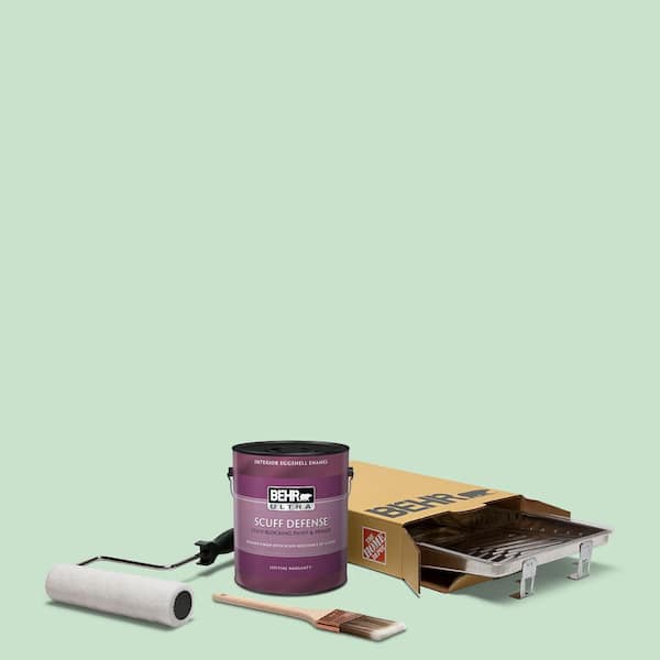 BEHR 1 gal. #M410-2 Wishful Green Extra Durable Eggshell Enamel Interior Paint and 5-Piece Wooster Set All-in-One Project Kit