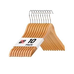 Natural Wooden Suit Hanger with Notches and Rubber Grips 10-Pack