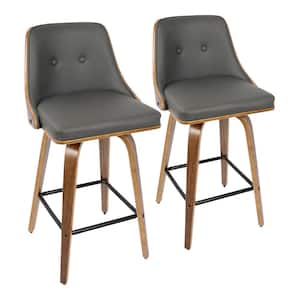 Gianna 36.5 Counter Height Bar Stool in Grey Faux Leather and Walnut Wood (Set of 2)