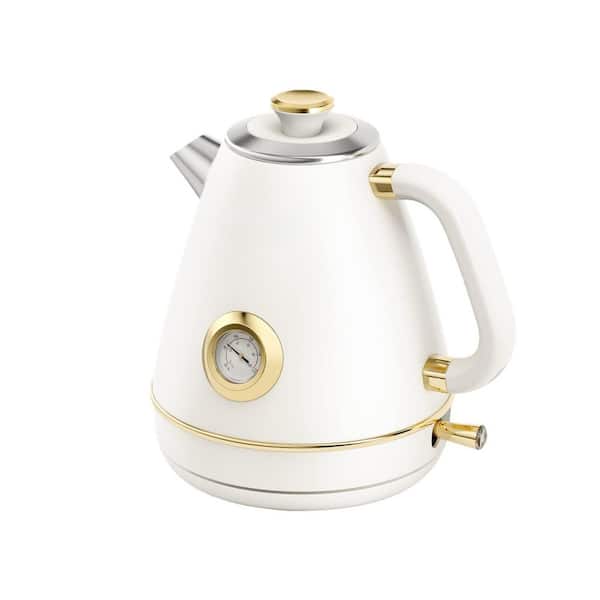 Pearl White Stainless Steel 57.5 fl. oz. Retro Electric Kettle with Thermometer 1200 W Cordless Off 3 of Cups