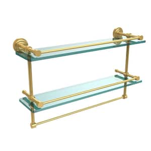 Dottingham 22 in. Gallery Double Glass Shelf with Towel Bar in Unlacquered Brass