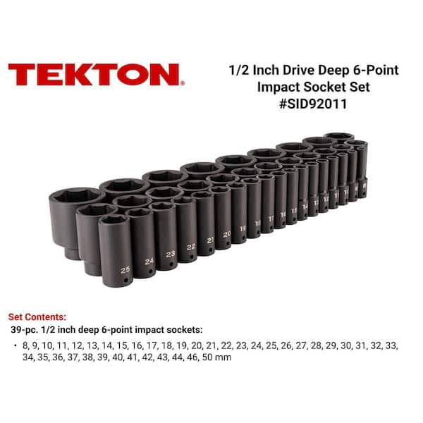 1/2 Inch Drive Deep 6-Point Impact Socket Set, 39-Piece (8-50 mm)