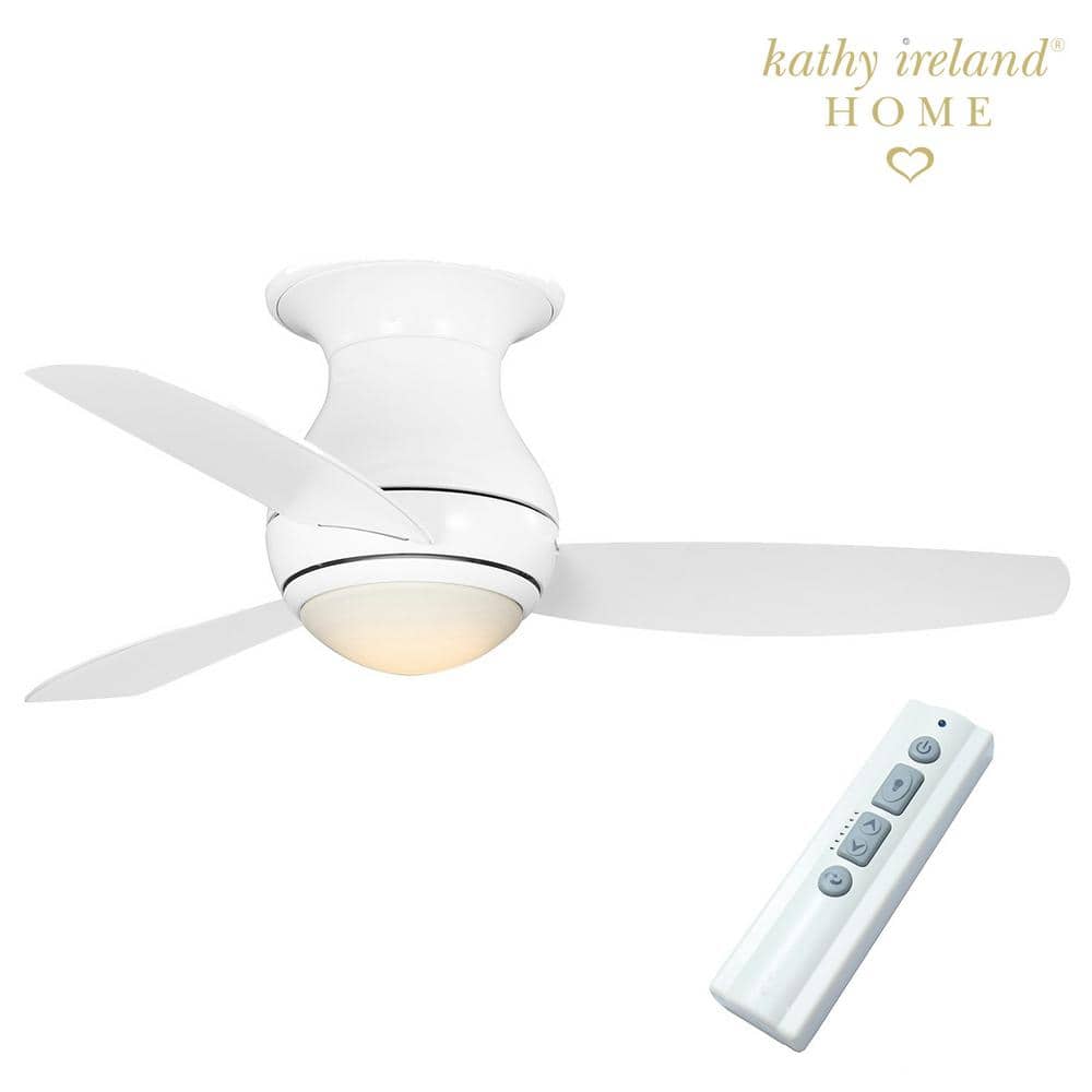 Curva Sky 44 in. Outdoor Matte White Ceiling Fan with Remote Control and LED Light -  Kathy Ireland, KICF515