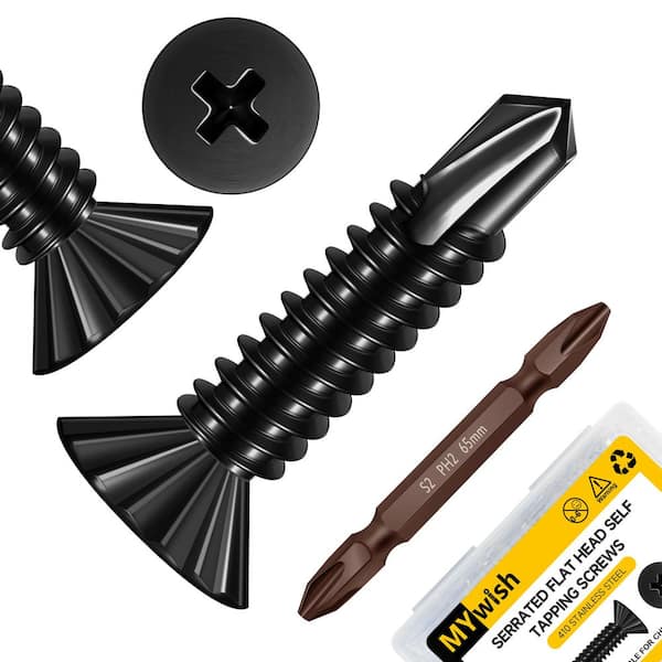 #8 x 3/4 in. Self-Drilling Flat Head Sheet Metal Screws (400-Pack), Black Oxide 410 Stainless Steel