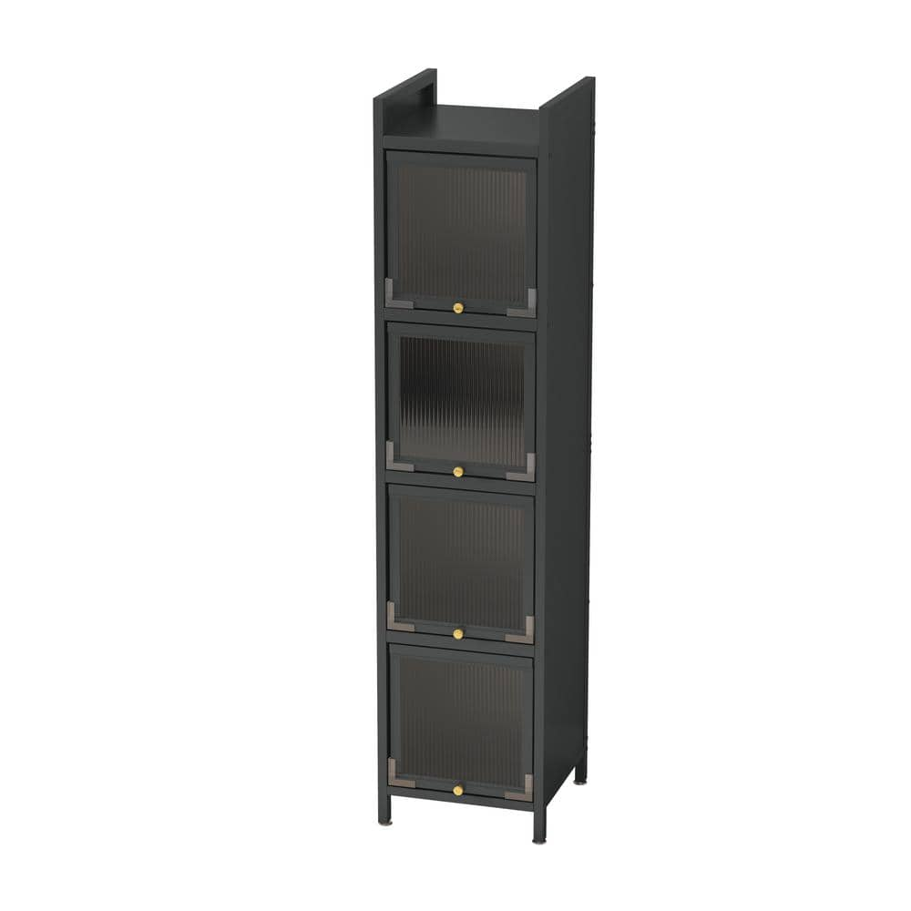 13.78 In. W X 14.17 In. D X 59.84 In. H Black Metal Linen Cabinet With 