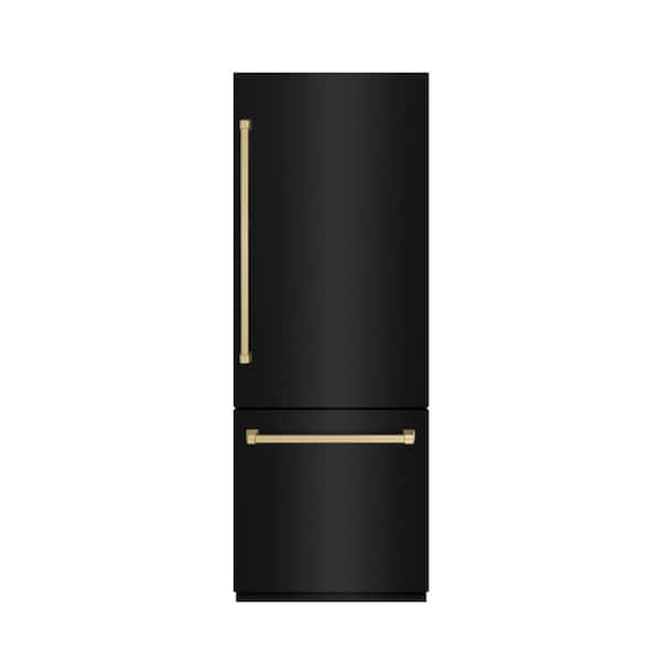 30 in. 16.1 cu. ft. Built-in Bottom Freezer Refrigerator in Black Stainless with Graphite Gray Interior & Bronze Accents