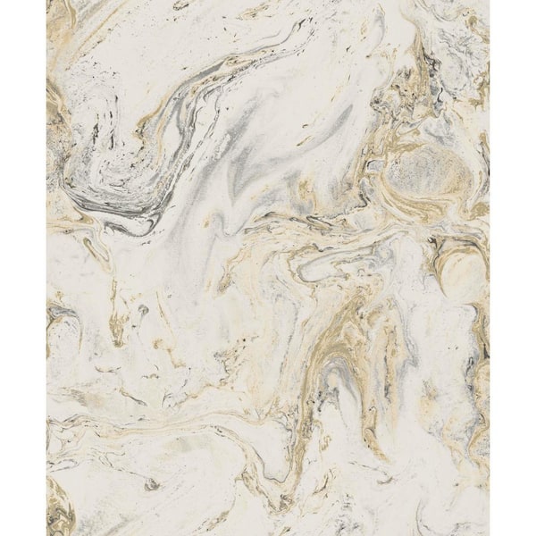 York Wallcoverings Black and Gold Metallic Oil and Marble Paper Unpasted Wallpaper (21 in. x 33 ft.)