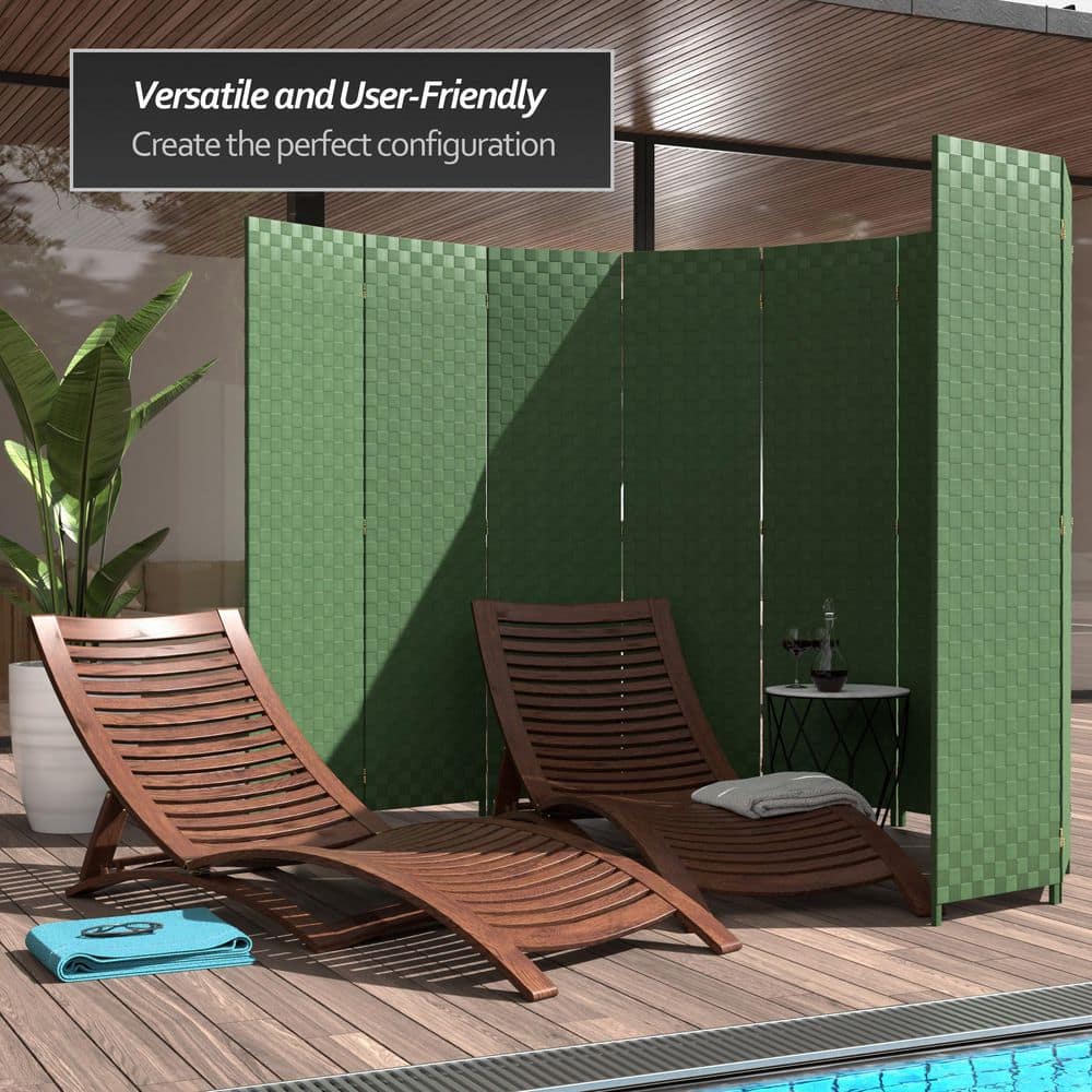 Green Vinyl 6-Panel Folding Floor Screen