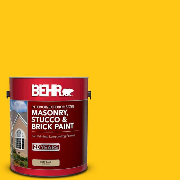 BEHR 1 gal. #P300-7 Unmellow Yellow Satin Interior/Exterior Masonry, Stucco and Brick Paint