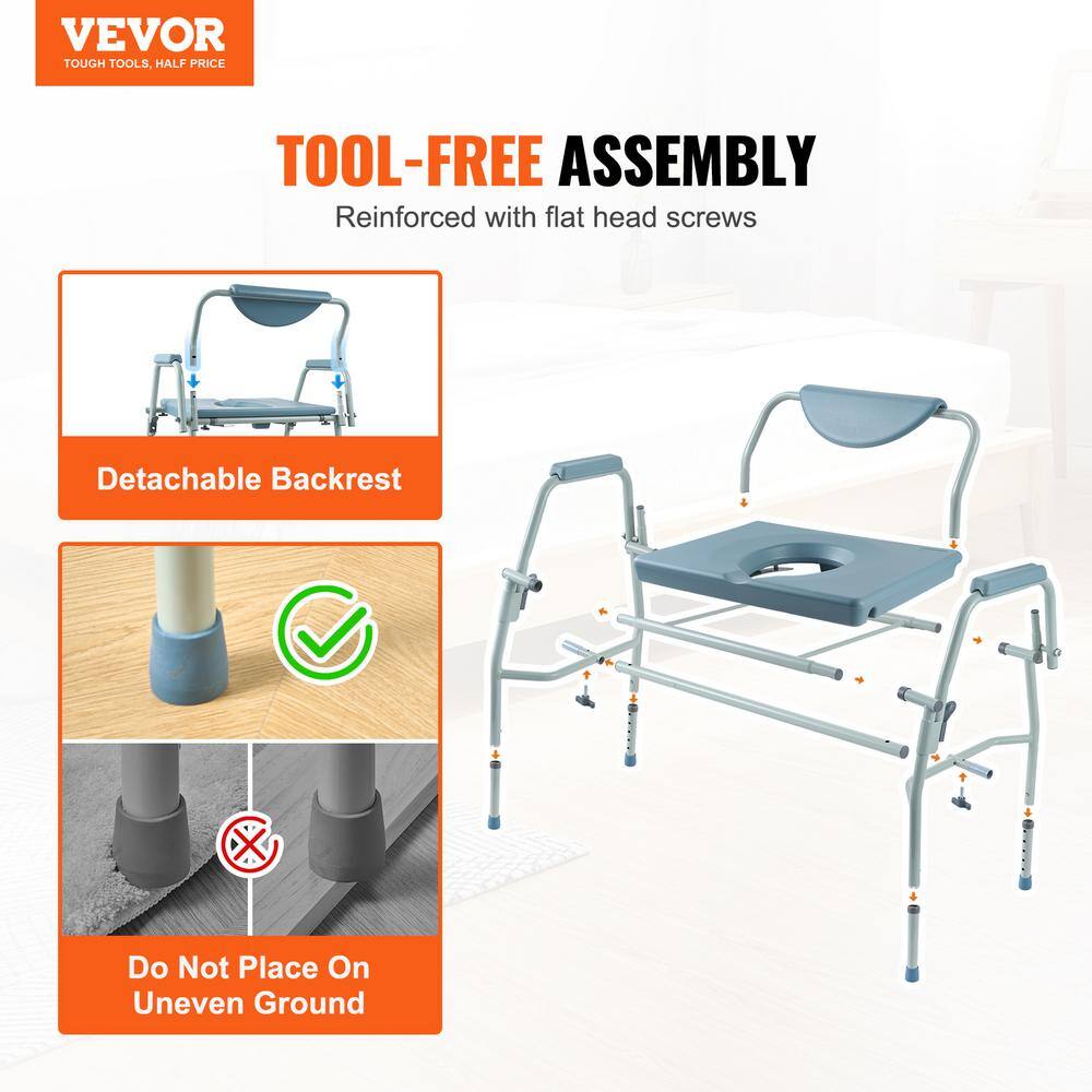 Adjustable Blue Steel Raised Toilet Seat with Detachable Backrest