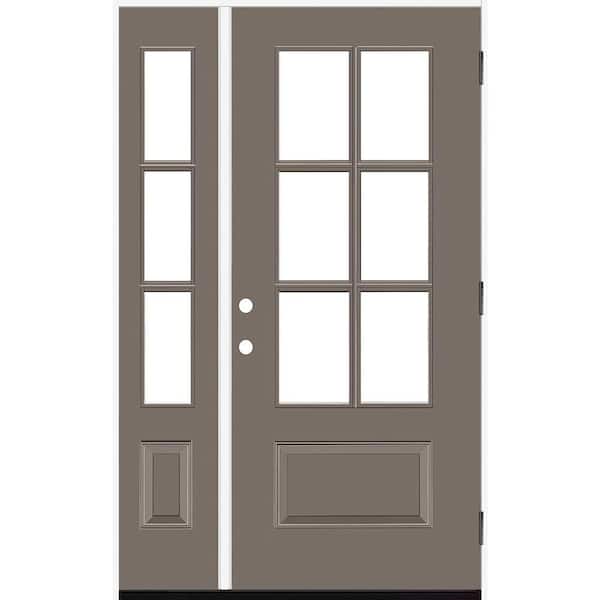 Steves & Sons Legacy 49 in. x 80 in. 3/4-6Lite Clear Glass LHOS Primed Kindling Finish Fiberglass Prehung Front Door w/10in.SL