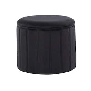 Lindsey Black Velvet Round Folding Storage Ottoman