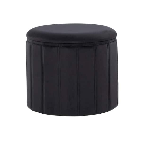 Lumisource Lindsey Black Velvet Round Folding Storage Ottoman