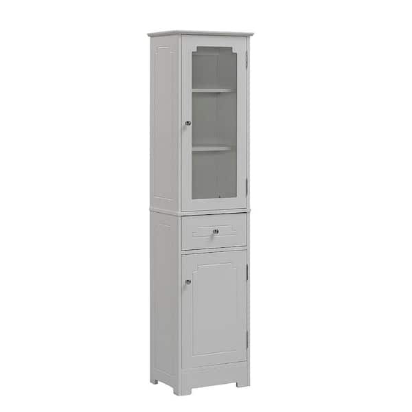 Runfine 16 in. W x 64 in. H x 12 in. D Wood Bathroom Linen Storage Tower Cabinet in White