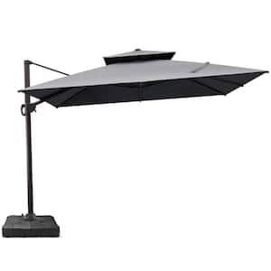 Double top 11 ft. x 11 ft. Rectangular 360° Cantilever Patio Umbrella in Dark Gray with 220 lbs. Umbrella base