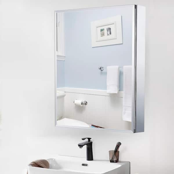 24 in. W x 30 in. H Silver Wall-Mounted/Recessed Mounted Medicine Cabinet with Mirror Bathroom Large Storage